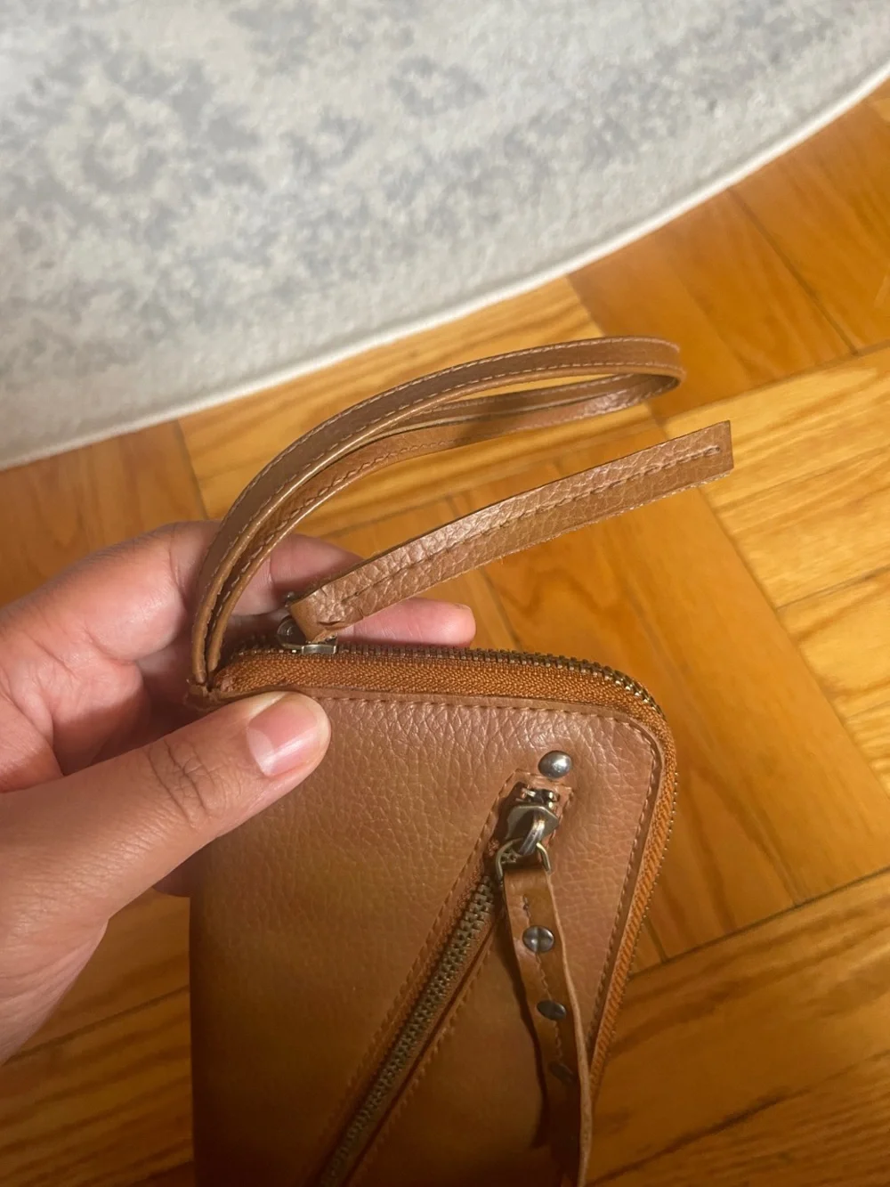 Free People Brown Leather Zip Wristlet Wallet
